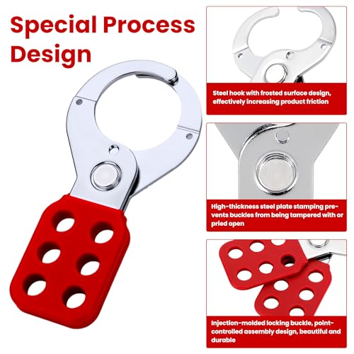 Image of Lock Out Tag Out Hasp, Steel Tamper-Proof Loto Hasp with Extended Jaw, Safety Lockout Kit with 6 Holes Interlock, Padlock Latch(1.5 Inch 8 Pack, Red)