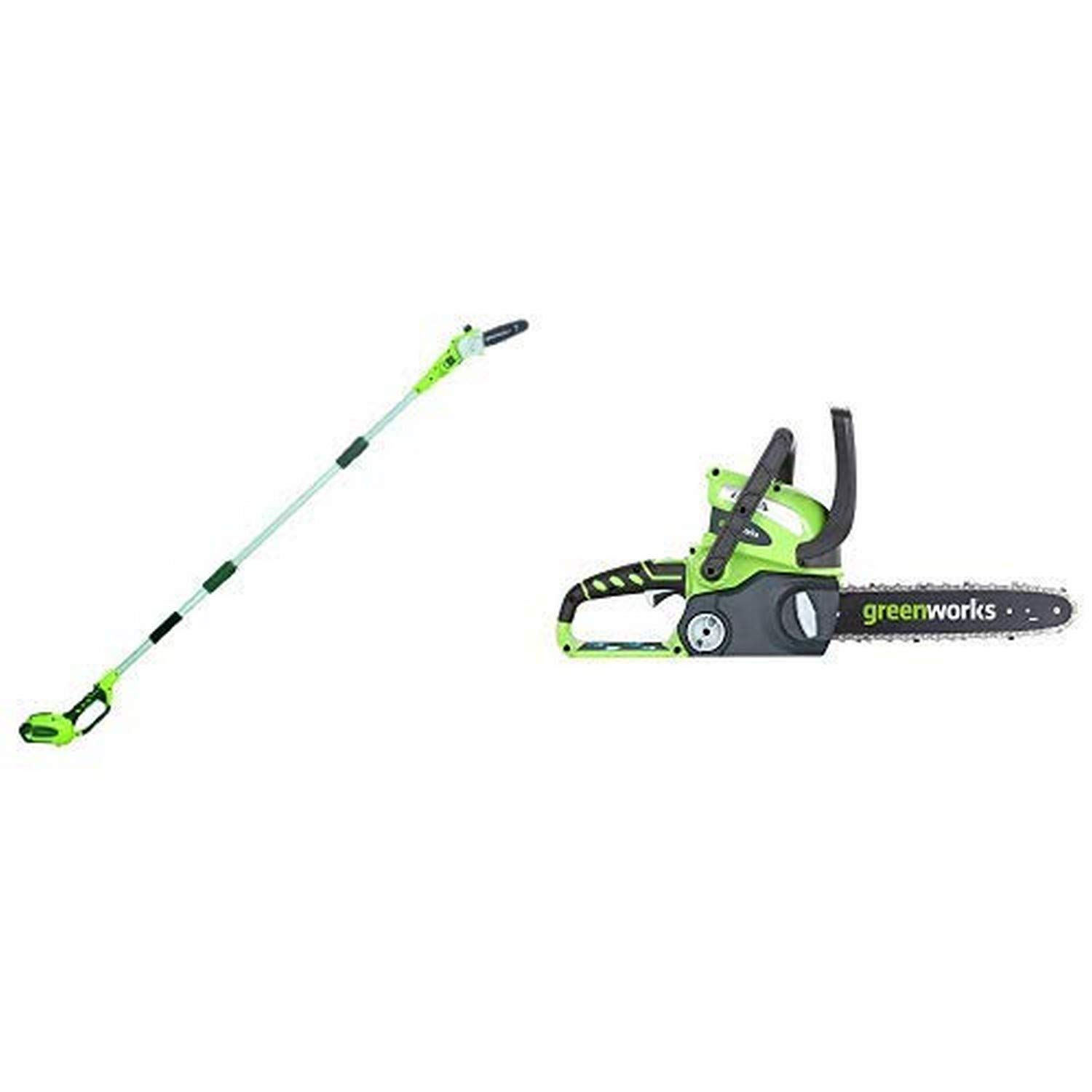 Greenworks 8.5' 40V Cordless Pole Saw, 2.0 AH Battery Included 20672 with 12-Inch 40V Cordless Chainsaw, Battery Not Included 20292