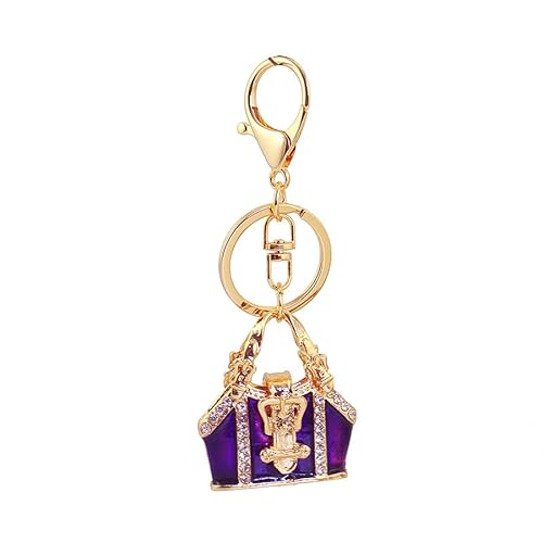 One Pack Cute Color Paint Tote Bag Satchel Rhinestone Car Key Chain Ring Gift Bag Buckle Charms for Girlfriend Boyfriend Lover Lesbians (Purple)