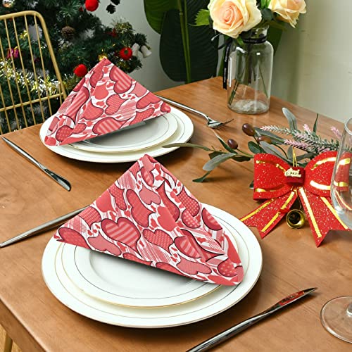 Naanle Valentine's Day Hearts Cloth Napkins Dinner Table Napkins Set Of 4 Solid Washable Reusable Polyester Napkins With Hemmed Edges For Home Holiday Party Decor Oversized 20 X 20 In #TOP2