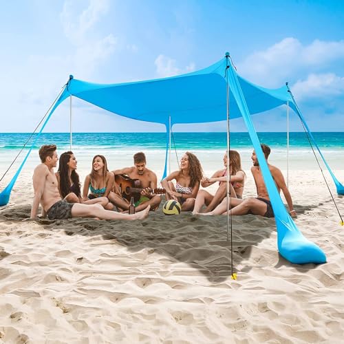 Homodoskey Beach Tent Sunshade with Sand Anchor Sun Shelter Canopy Portable Anti-Wind UPF 50+ Tent with 4 Foldable Aluminum Poles for Outdoor Camping Fishing Backyard Picnic (300 * 300 * 200CM)
