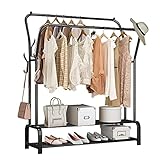 Wlretmci Clothing Garment Rack with Shelves, Metal Heavy Duty Double Rods Clothes Rack Double Poles...