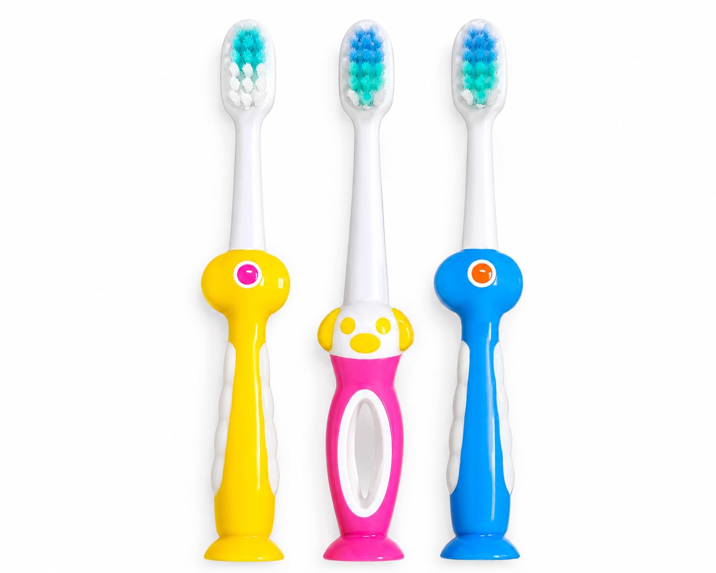 Kids Toothbrush with Suction Base, Extra Soft Nylon Bristles, Manual, Multicolor, Pack of 3-image-4