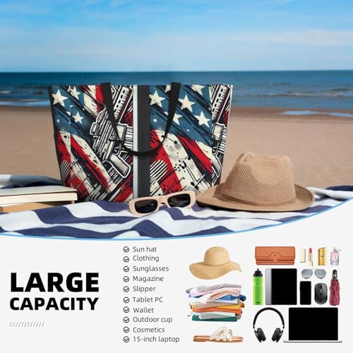 Damaged American flag Print 28L Beach Tote Bag, Water-resistant Travel Tote, Lightweight Gym & Camping Carryall4