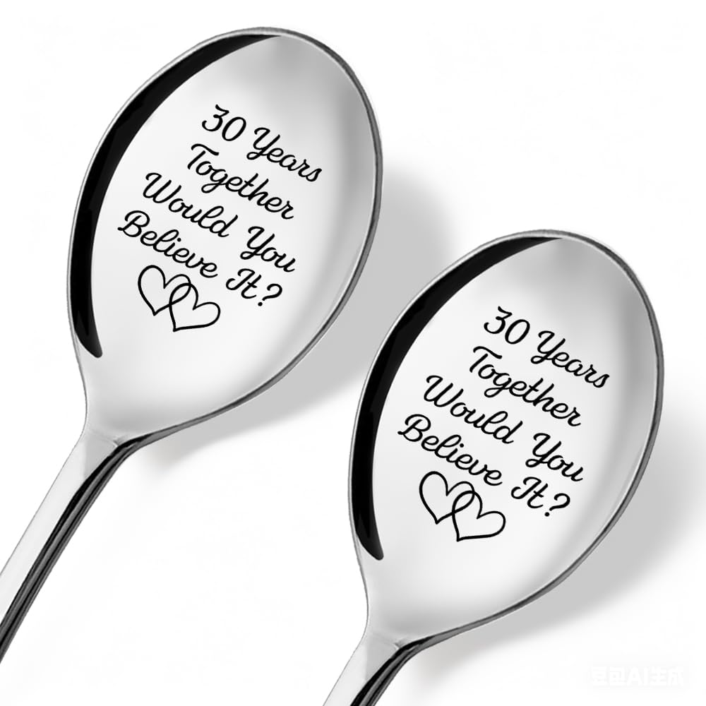 30 Years Together Would You Believe It - 2 Pcs Spoon Set, Our Men Women Couples Ice Cream Spoon, 30th Wedding Anniversary Scoop Gifts for Parents Grandparents His Hers Couples Husband Wife