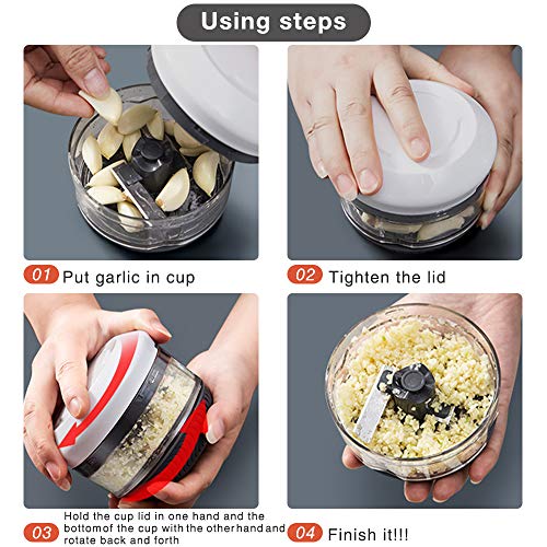 FUHUIM Mini Manual Food Chopper, Durable Hand Held Food Choppers and Dicers, One More Free Blade, Fits for Chopping Vegetables/Fruits/Onions/Garlics/Salad/Coleslaw/Puree
