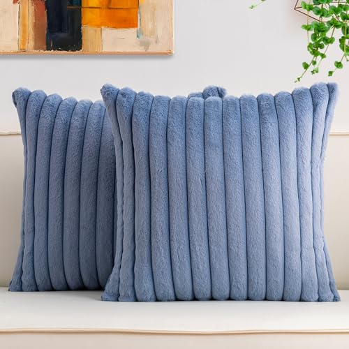 Aegero Pack of 2 Faux Fur Christmas Throw Pillow Covers 20x20 Inch, Blue