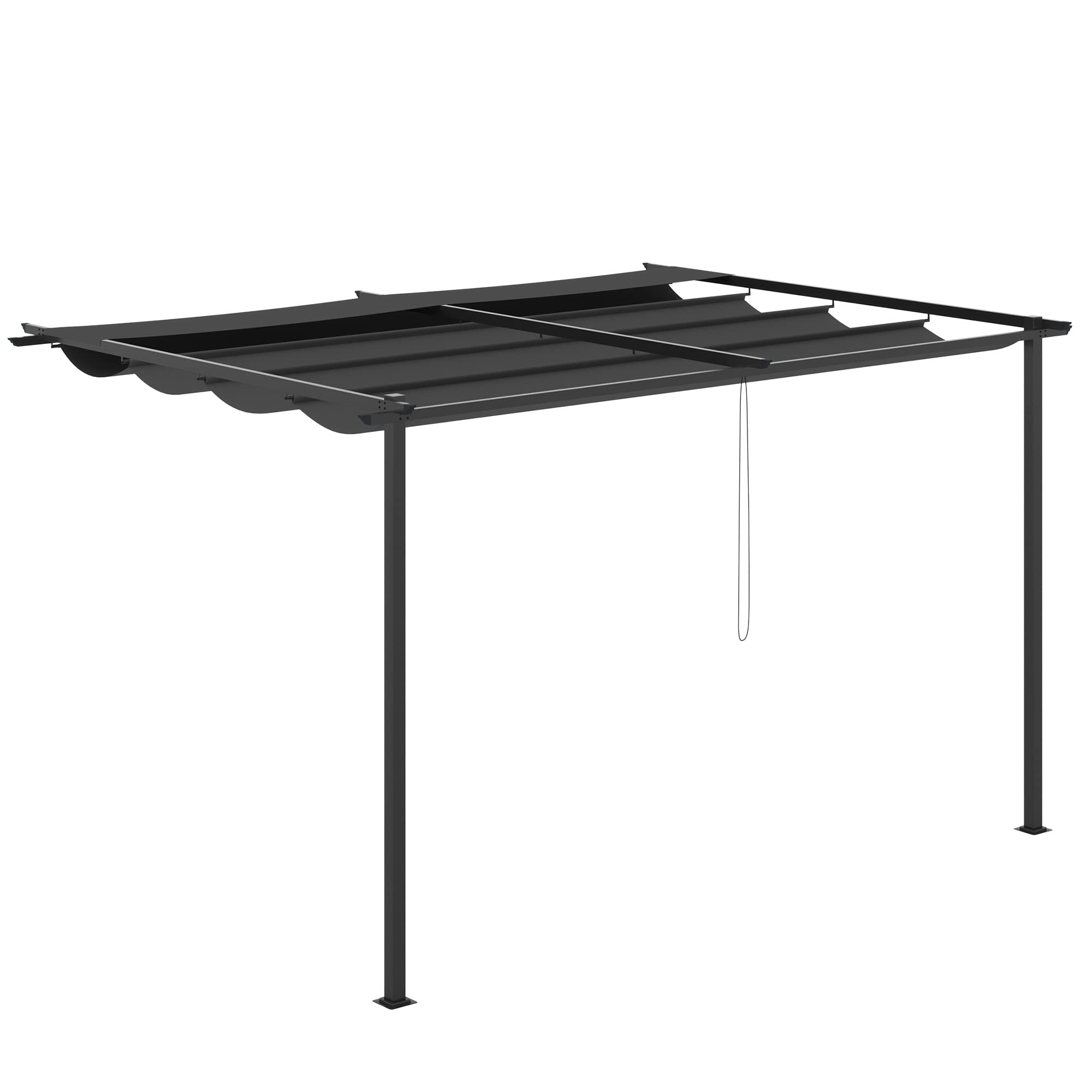 Outsunny Pérgola de Pared de Jardín 4x3 m Cenador para Exterior Gazebo con Techo Retráctil y Marco de Acero para Balcón Patio Terraza Gris Oscuro