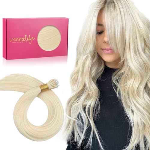 WENNALIFE Nano Bead Hair Extensions Human Hair, 50g 50s 20 Inch Platinum BlondeReal Human Hair Extensions for Women Invisible Nano Ring Hair Extensions Remy Human Hair Extensiones De Cabello Humano