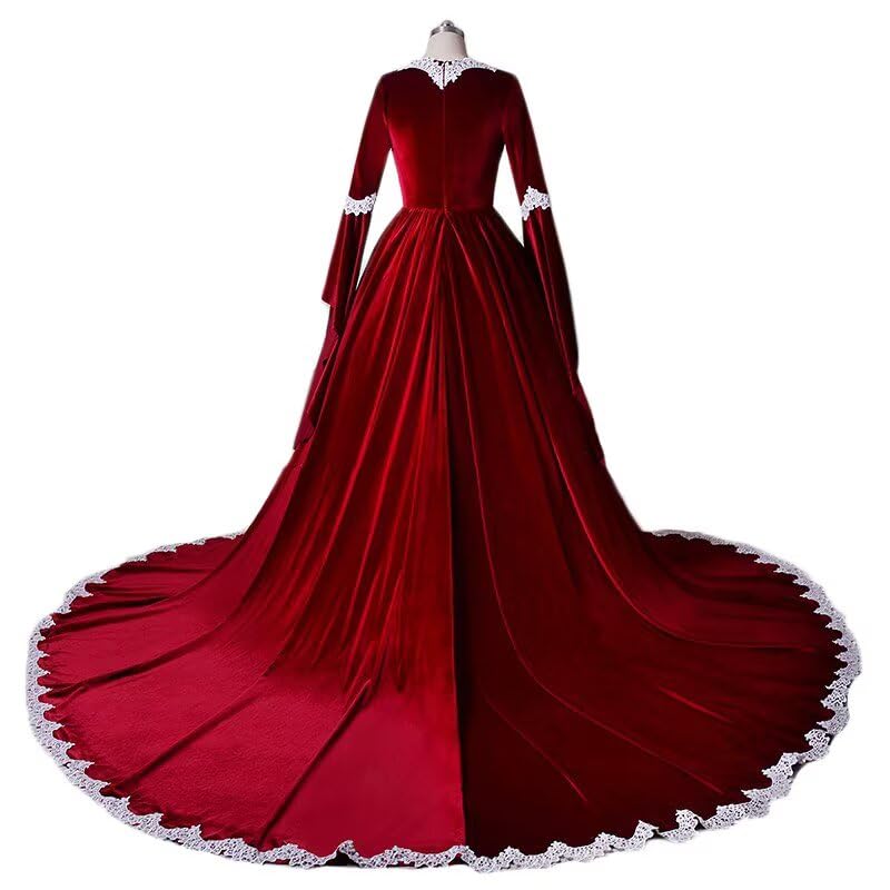 Dydsz Medieval Elegant Evening Dresses for Women Long Sleeves Velvet Formal Party Dress Lace Masquerade Ball Gown4
