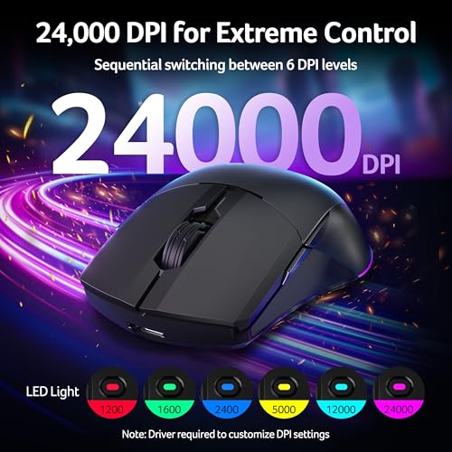Image of Acer Wireless Gaming Mouse for Laptop, 24,000 DPI Wired Computer Mouse with 8 Programmable Buttons, Left & Right Hand, Rechargable Gaming Mice, Long Battery Life, RGB Lighting Gamer for PC, Desktop