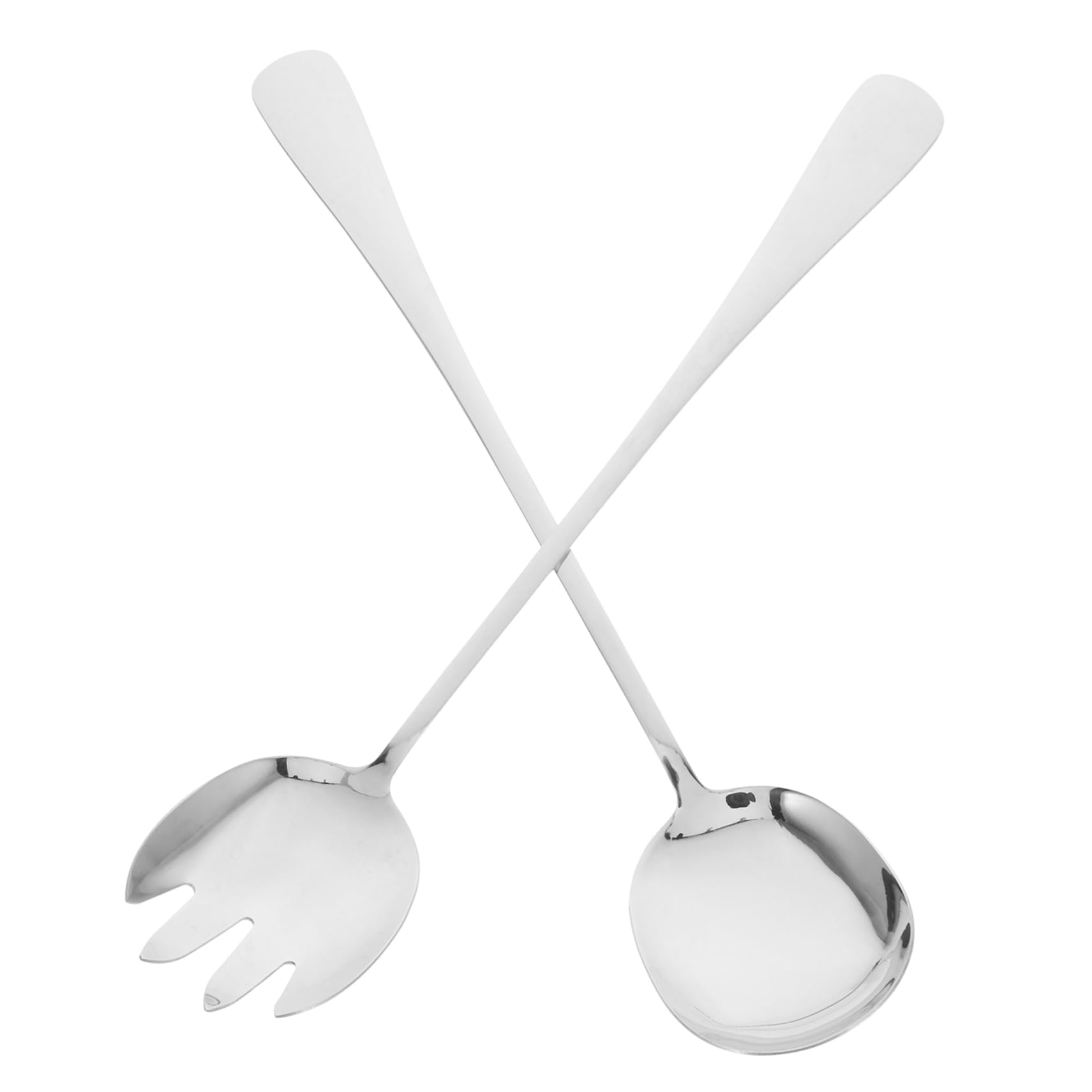 Wakauto Large Salad Fork Extended Handle Silver Serving Spoons Stainless Steel Set Slotted Salad Utensils