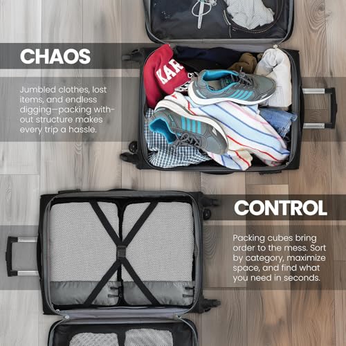 Image of FATMUG Packing Cubes Travel Pouch Bag Organiser Set of 8 (2x Large-Medium-Small and Slim) - Grey, Fabric