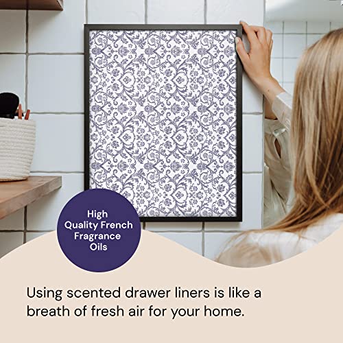 Elodie Essentials 6 Scented Drawer Liners Non-Adhesive Paper Sheets For Home Closet Shelves, Cabinet And Dresser Drawers - Royal Damask Print - 14 X 19½ Inch (English Lavender) #TOP6