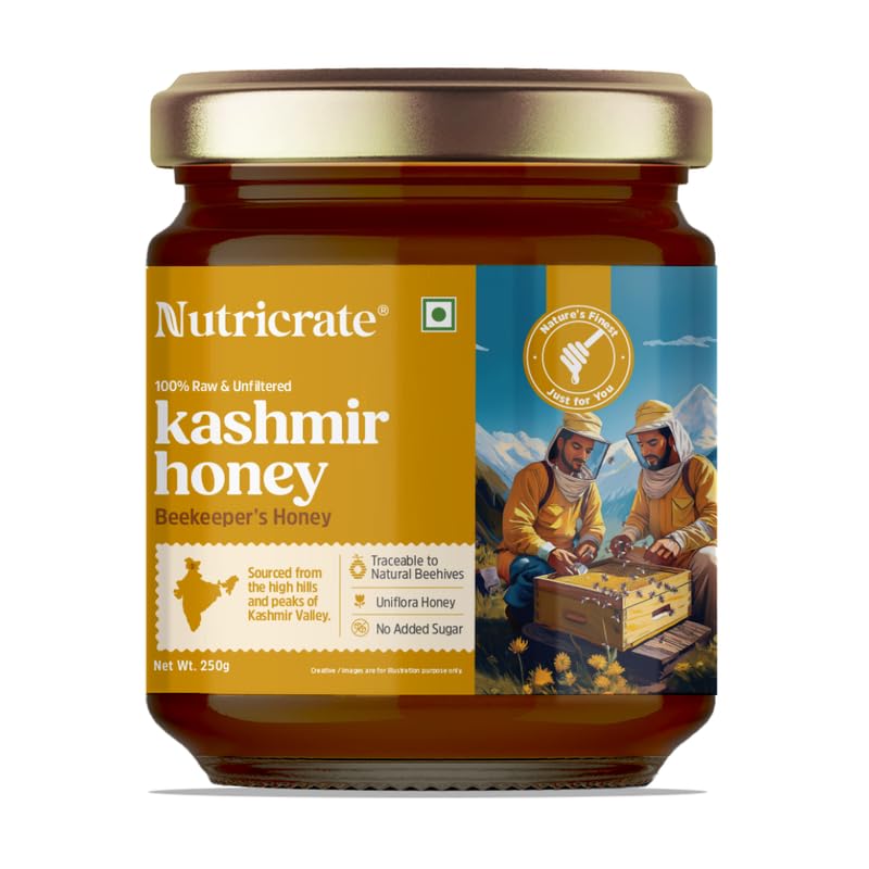 Image of Nutricrate 100% Pure & Organic Kashmir Valley Honey | 250g Pack of 1 | Raw, Unprocessed, Natural Honey, No Sugar or Adulteration, Ideal for Healthy Lifestyle