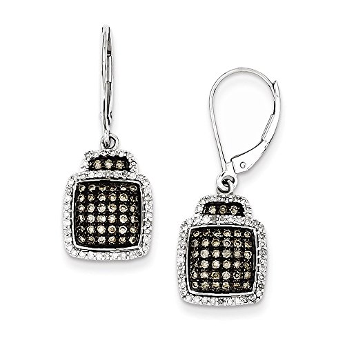 Sterling Silver Champagne Diamond Large Square Leverback Earrings
