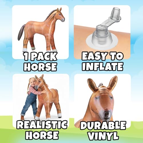 37\" Inflatable Horse Decoration - Blow Up Brown Horse Toy for Kids Western, Cowboy, Barnyard, Farm & Rodeo Party Supplies, Birthday, Fall Festivals, Baby Shower, Halloween & Holiday Décor - Thumbnail 2