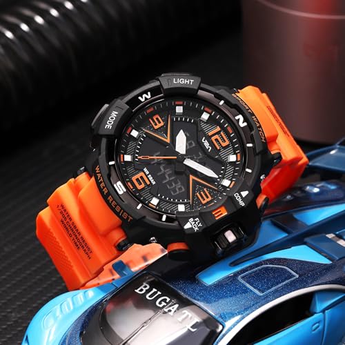 Image of V2A Stryke 50mm Analog Digital Watch for Men | Red X Tactical Dial Design | Alarm Stopwatch Backlight Day Date | Rugged Sports Watch with TPU Strap | 50M Water Resistant | Gift for Mens