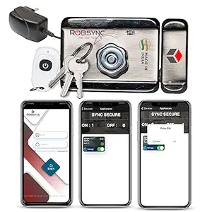 Robsync Sync Secure Metal Electronic Door Lock with Inbuilt WiFi Controller Device Main Gate Lock | Heavy Duty Lock | 4 digit PIN Protected | Suitable for SS,MS,Aluminium,Wooden Gates | Mobile App Lock/Unlock From anywhere,anytime