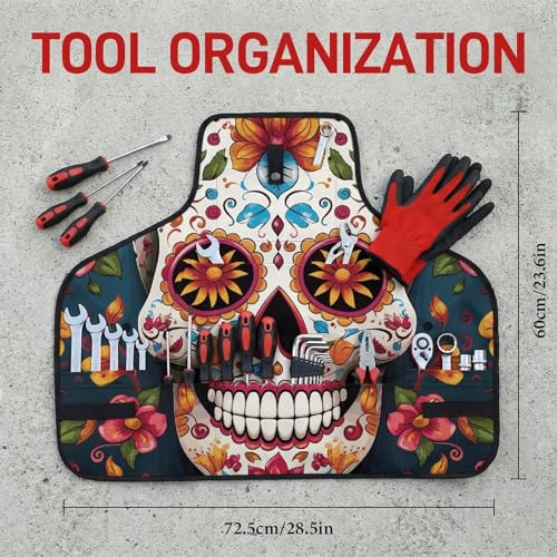 Delantal de trabajo colorido con calavera y bolsillos miniatura 2