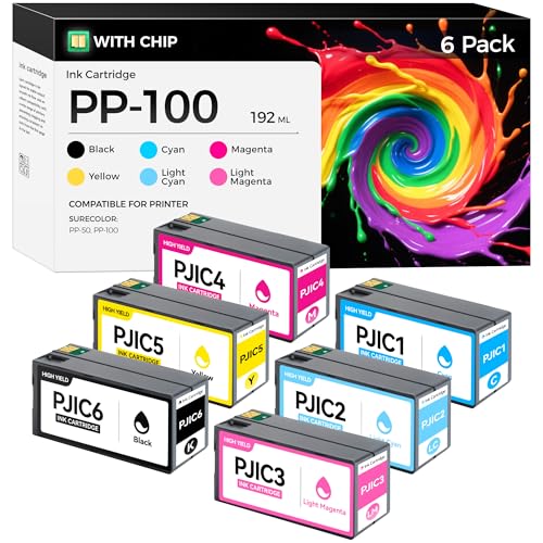 Image of PP50 PP100 Ink Cartridges Set 32ml 6-Pack Replacement for PJIC1 PJIC2 PJIC3 PJIC4 PJIC5 PJIC6 Ink Works with DiscProducer PP-50 PP-100 Color Printer Black Cyan Magenta Yellow Light Cyan Light Magenta