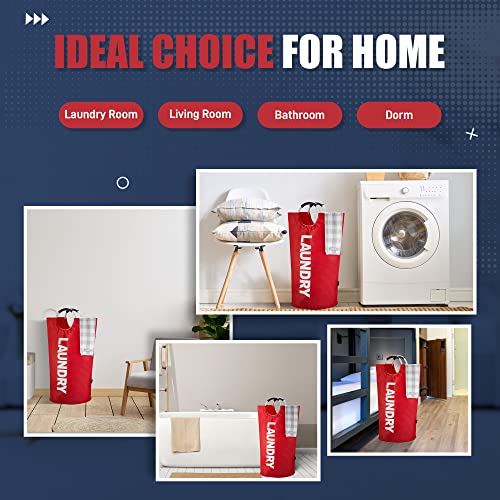 Caroeas 100L Laundry Basket,Large Laundry Hamper, Laundry Bag with Padded Handles, Clothes Hamper Stands Up Well, Collapsible Free Standing Easy Storage Washing Bin (Red,100L)
