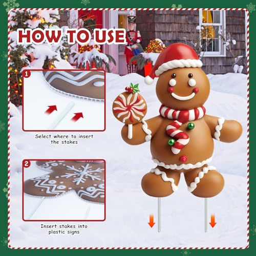 12 Pcs Christmas Gingerbread Man Yard Signs with Stakes - Xmas Gingerbread Yard Stakes Lawn Signs for Christmas Holiday Pathway Garden Patio Party Favors - image 5