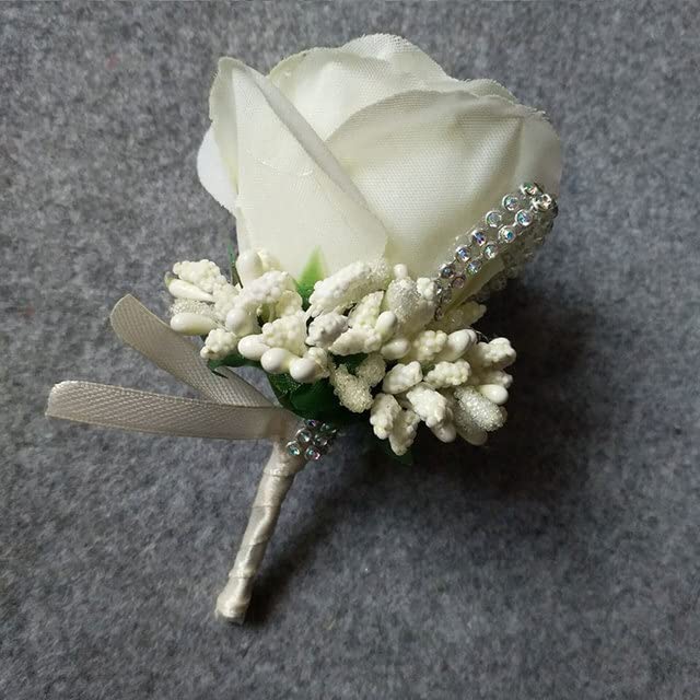 XIAOXIN 1 Uds. De Ramillete de Padrino de Boda Rojo Marfil para Novio, Padrino de Boda, Flor de Rosa de Seda, Traje de Boda, Accesorios para el Ojal, Broche, decoración