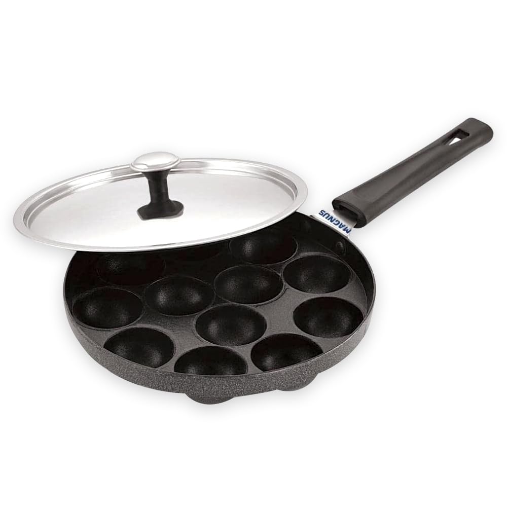 Magnus Appam Patra with Stainless Steel Lid | 12 Cavity Non-Stick Pan | Induction Friendly| Heavy Duty Aluminum| Single Handle with SS Lid | Appam pan | Litti Maker | Black (B095Y7C9N8) Amazon Price History, Amazon Price Tracker