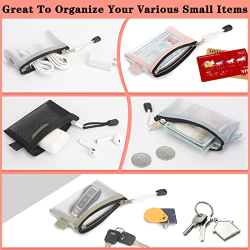 Classycoo Mini Zipper Mesh Bags 5 Pack, 3" X 4.3" Nylon Small Zipper Mesh Pouch Key Holder, Coin Purse, Card Holder, Portable Travel Makeup Cosmetic Mesh Zipper Bags For Lipstick, Earphone, Credit Card, Id Card #TOP3