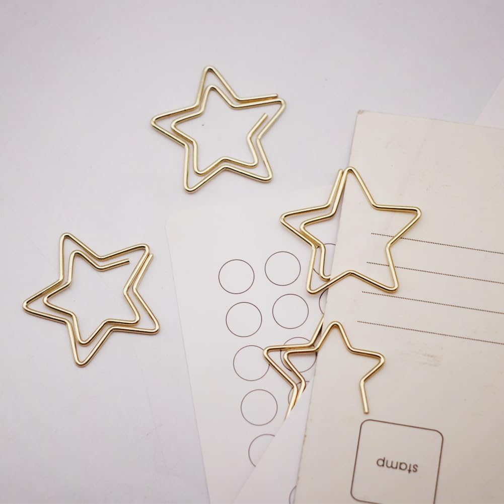 Funny Cute Paperclips Bookmarks Planner Clips，Gold Five Pointed Star Paper Clip,JruiZhp Star Shape 50pcs Metal Paper Clips with Clear Box for Fun Office Supplies School Gifts Decoration image 4