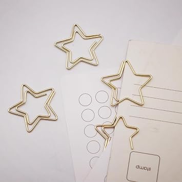 Funny Cute Paperclips Bookmarks Planner Clips,Gold Five Pointed Star Paper Clip,JruiZhp Star Shape 50pcs Metal Paper Clips with Clear Box for Fun Office Supplies School Gifts Decoration