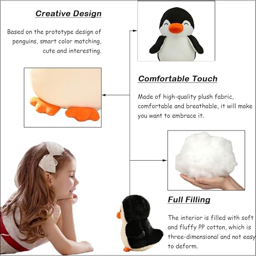 Image of Penguin Soft Toy - Black | Super-Soft Plush Stuffed Animal for Girls Kids | Soft Stuff Toy for Kids | Ideal for Birthday Gift - 20 CM | Cute-Design & Washable
