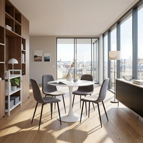 Round Dining Table 80cm, Modern White Pedestal Kitchen & Dining Room Table - Image 2