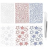 TIESOME 6 Sheets Star Face Stickers, Self-Adhesive Star Face Gems with Tweezers Temporary Tattoos Red White and Blue Face Stickers Rhinestone Hair Gems Stickers for Makeup Eyes Hair Nails Body