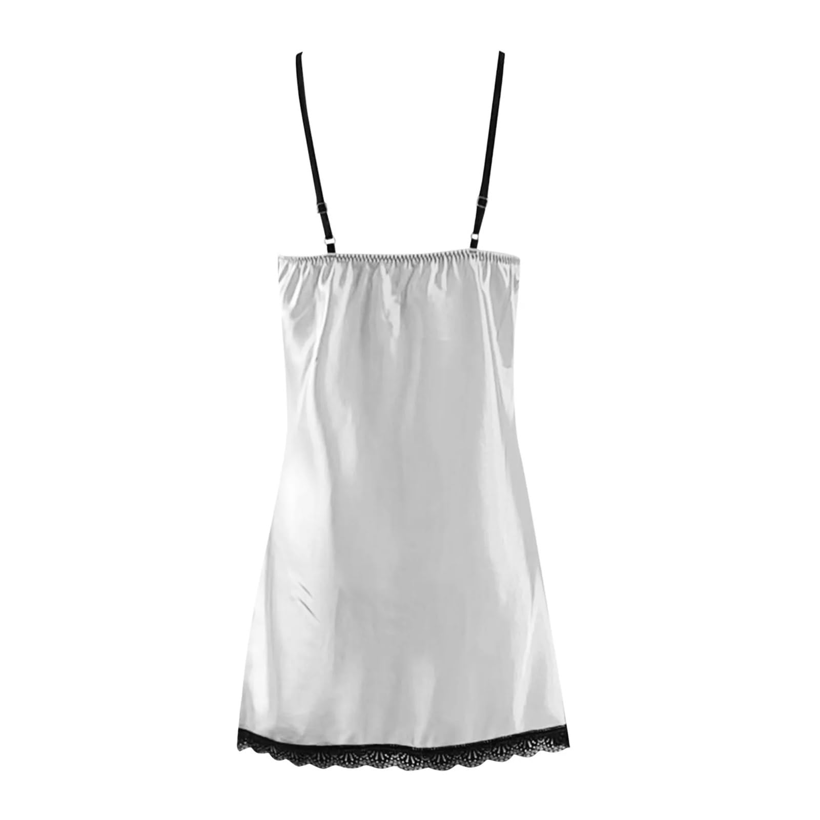 Sottoveste Seta Lingerie da Notte Sexy in Pizzo Bianco con Scollo a V e Abiti da Notte da Donna in Raso di Seta con Spalline e Maniche a Pipistrello(S)