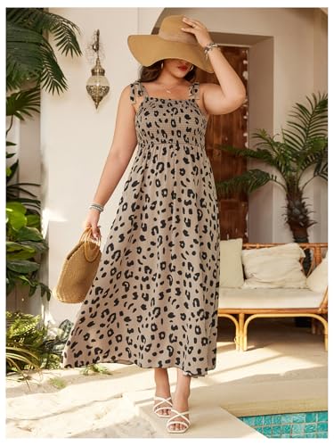 Image of Floerns Women's Floral Print Tie Strap Square Neck Ruffle Boho Maxi Dress