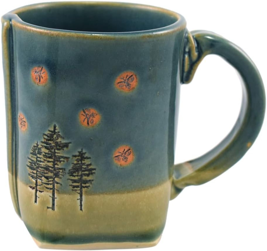 Twilight Fireflies Slab-Built Stoneware Pottery Mug, 12-oz, Handmade in the USA