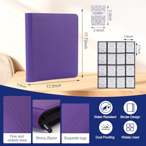 Image of Card Binder - 1024 Capacity, Zippered Trading Card Holder for MTG, Sports & Collectible Cards - Acid-Free, Durable & Travel-Friendly Storage (Purple dots, 16 Pocket)