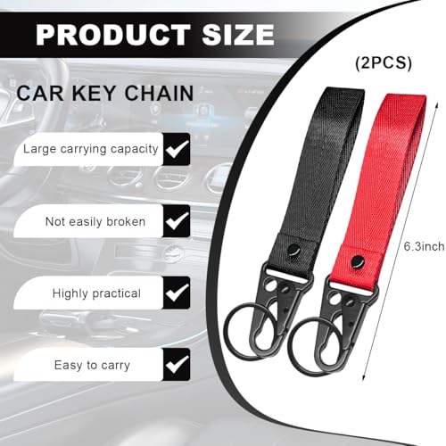 Image of Wevdn 2 PCS Car Key Chain, Fabric Metal Practical Multifunctional Motorcycle Keychain, Anti-Lost Keychain with O-Ring for Men Women (Red+Black)