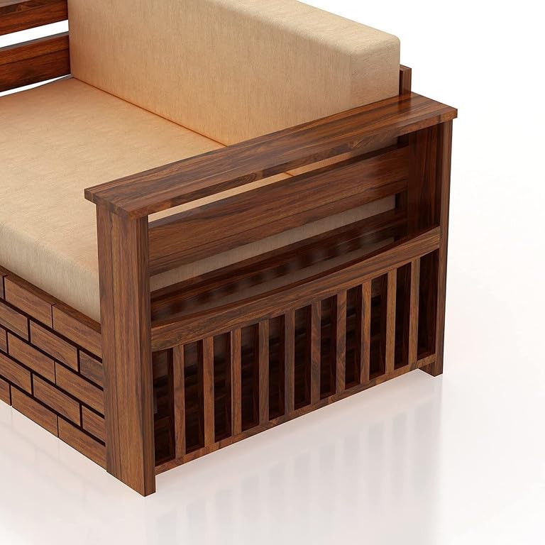 Image of Solid Sheesham Wood Sofa Cum Bed 2 Seater | Wooden Foldable Double Bed for Living Room with Headboard & Storage | Bed Cum Sofa with Mattress for Bedroom Furniture (Honey Finish)