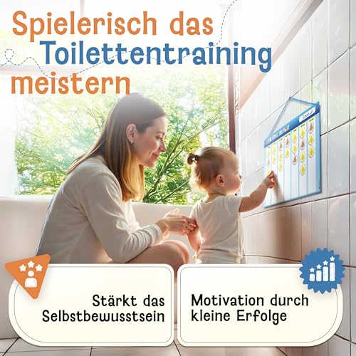 LIKARTO® Töpfchen Training für Kinder magnetisch - Montessori Magnettafel inkl. 60 Magnete & Kordel - Komplett beschreib- und abwischbar - Pipi Kacka Magnete - windelfrei werden