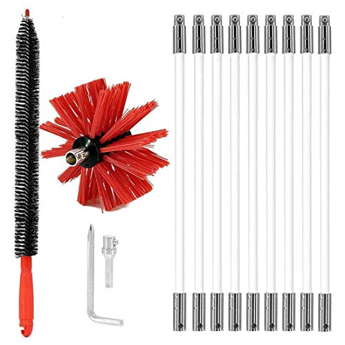 YAOBAO Ramonage De La Cheminée Brosse Tuyau Cheminée Brosse avec des Tiges Souples en Fibre De Polyester pour Cheminée Ramonage d'angle, Comprend 9 Tiges Flexibles Et 2 Têtes De Brosse,410mm Cover
