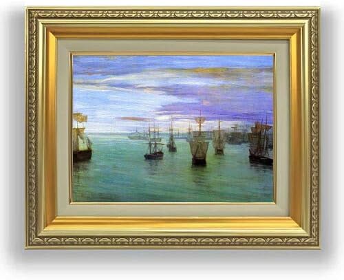 絵画  油絵 ホイッスラー 肌色と緑の薄暮 F4 油絵直筆仕上げ 477×387mm ゴールド