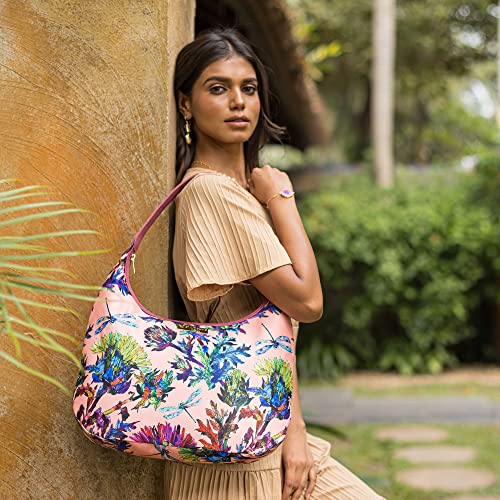 Image of Anuschka Large Sling Hobo - Wanderlust Collection - Nylon Fabric with Genuine Leather Trim and Artwork Print