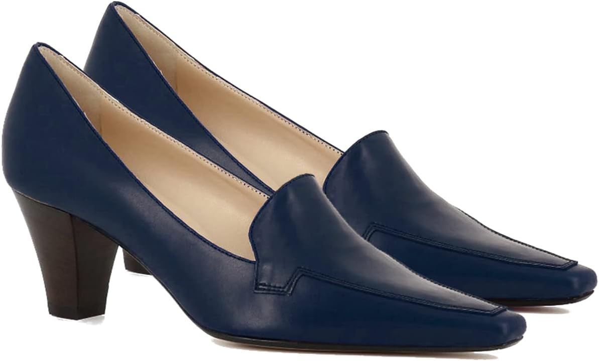 LEHOOR Women Vintage Chunky Block Heel Pumps Shoes Square Pointed