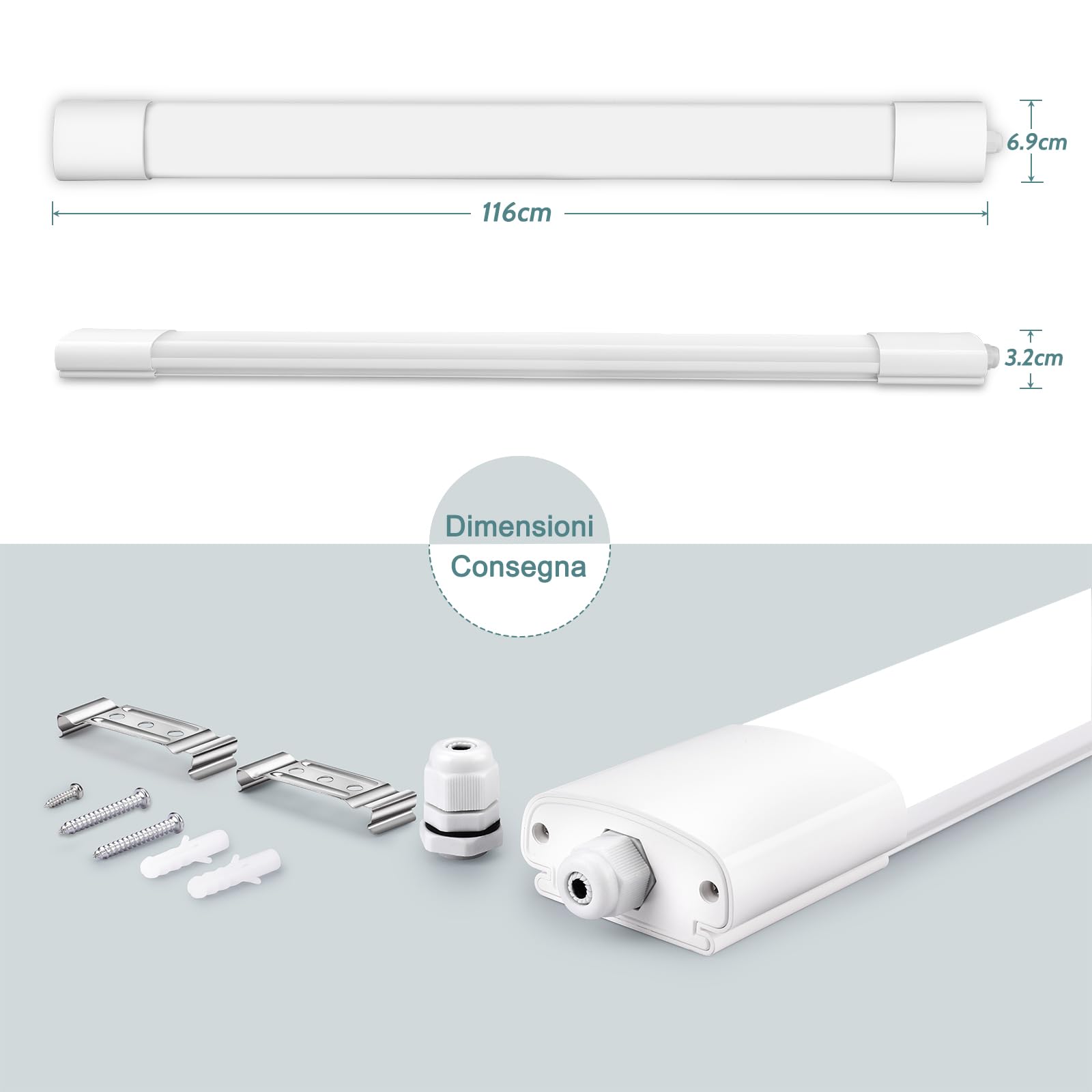 Confezione da 2 lampade a LED per ambienti umidi, 120 cm