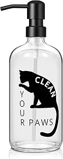 Black Cat Soap Dispenser 17 oz Clear Glass Hand Soap Bottle with 304 Stainless Steel Pump for Bathroom or Kitchen Countertop Cat Lover Gift Idea