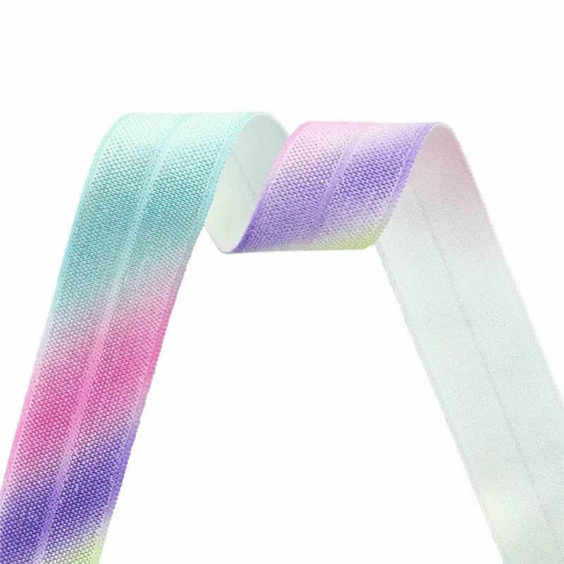 2 5 10 Yard 5/8" 15mm Elásticos plegables con estampado de arcoíris pastel Bandas de satén spandex Ligas para el cabello Diadema Adorno de costura-B-10-15mm-100 Yardas