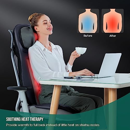 Image of Snailax Shiatsu Neck Back Massager with Heat, Full Body Massage Chair Pad with Adjustable Height, Deep Kneading & Rolling Massage Seat Cushion for Back Pain, APP Control Seat Chair Massager, Gifts